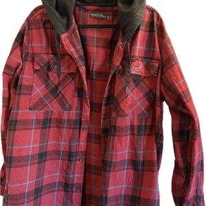 Red and Black Plaid Shirt with Hood